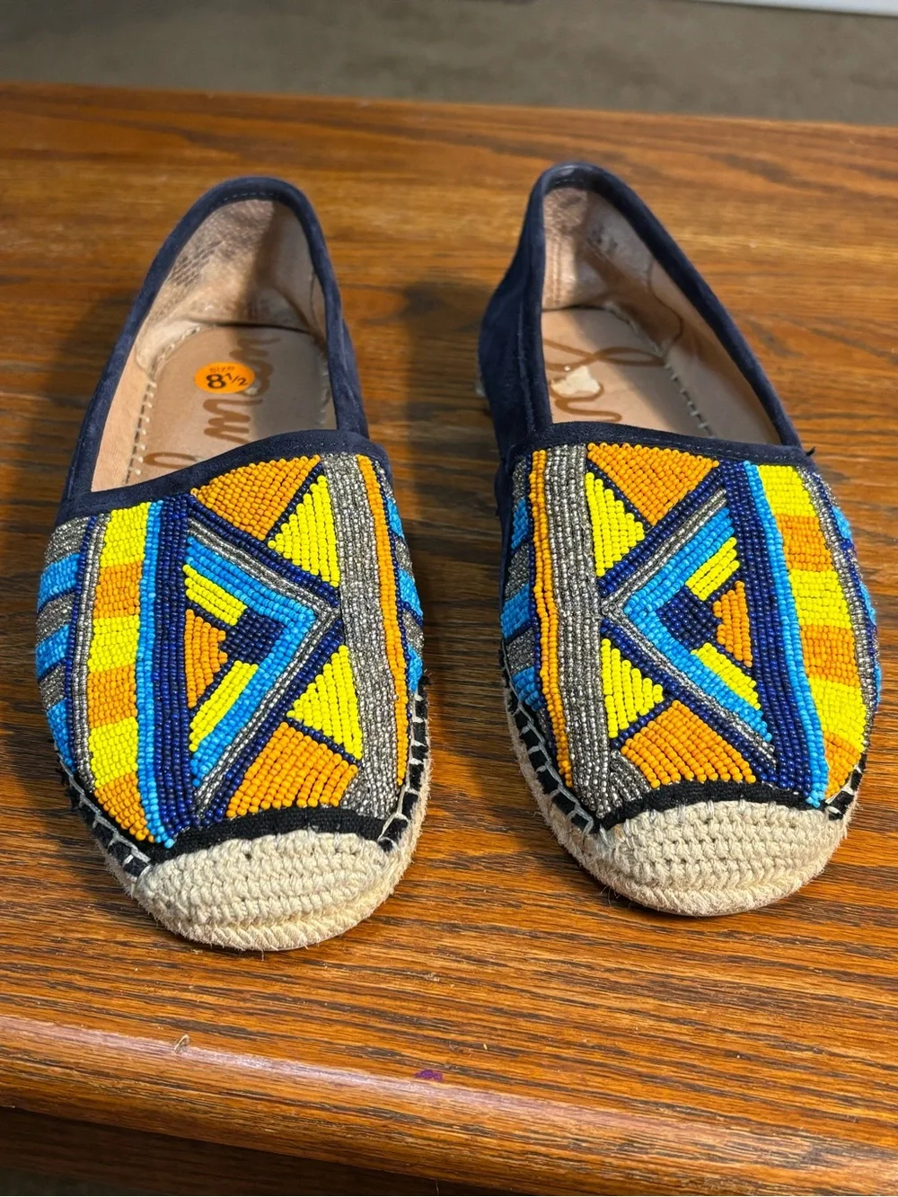 Sam Edelman Maris Beaded Espadrilles with Blue Suede Backs. Woman’s Size 8.5